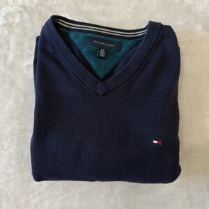 Tommy Hilfiger Mens V Neck Sweater‎ Long Sleeve Casual Classic Navy